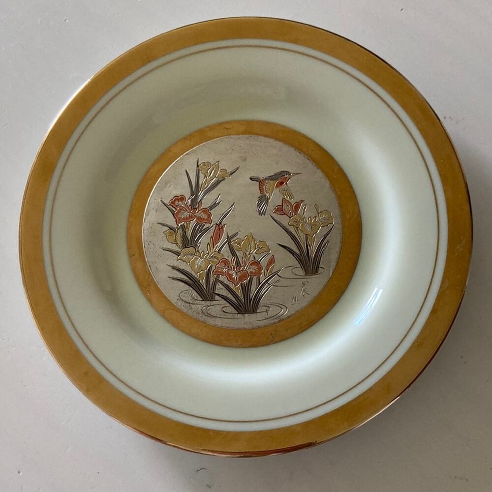 Art of Chokin Engraved Metal Decorative Porcelain Plate